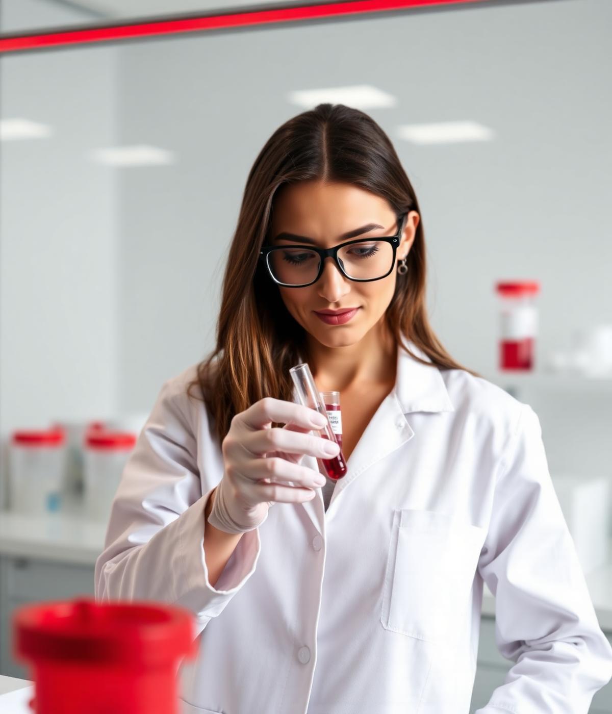 Certified laboratory technician examining blood sample
